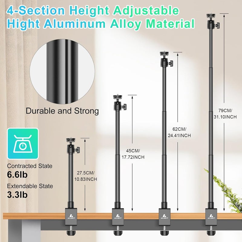 ailight Camera Desk Mount Webcam Stand, Adjustable Table Camera Stand with 1/4" Screw & C Clamp Overhead Tripod Webcam Mount for Logitech Obsbot insta360 Anker and Others - Image 4